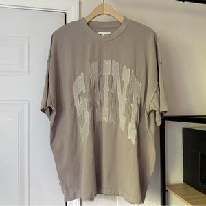 SAINT MORTA men’s tan cotton knit‎ logo boxy oversized crew neck tee t-shirt